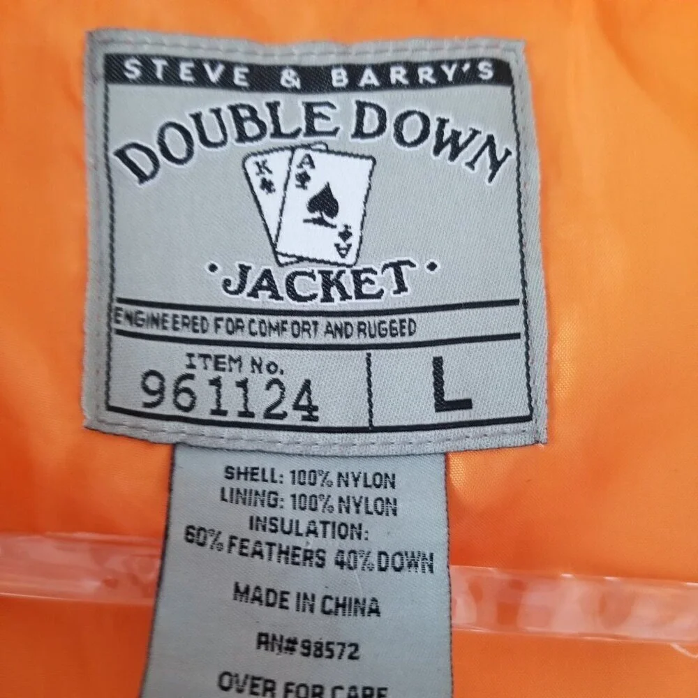 Steve Barrys Sz L Mens Jacket Outdoor Hooded Warm Goose Down Feather Puffer Coat